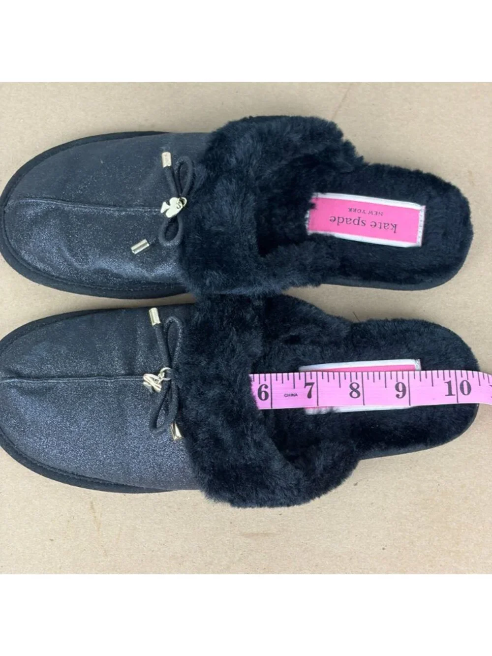 Kate Spade Lacey Slippers Womens 10.5 Black Gold Pink Lined Sparkle